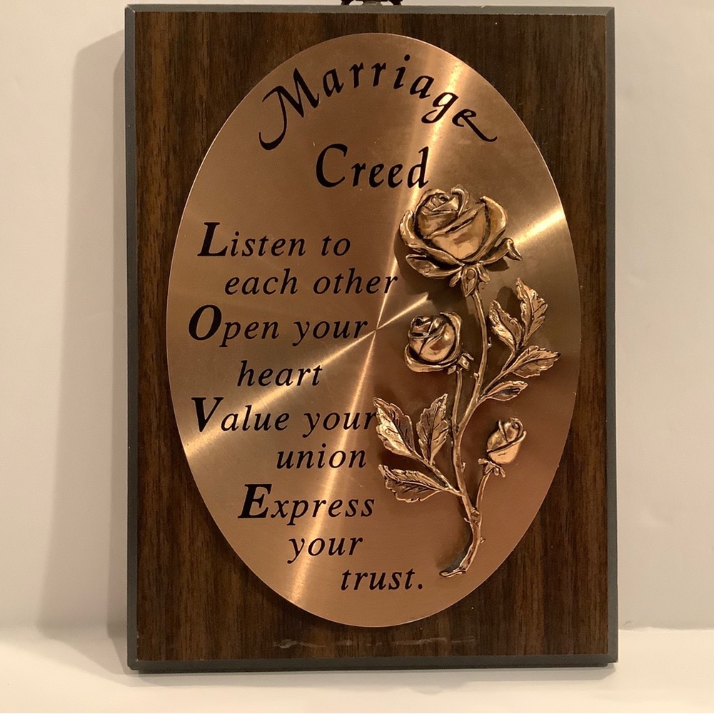 Vintage Marriage Creed Wall Plaque Floral Oval Wood Mounted 8x6.